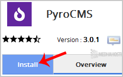 PyroCMS install button