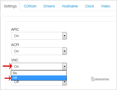 solusvm vnc on off