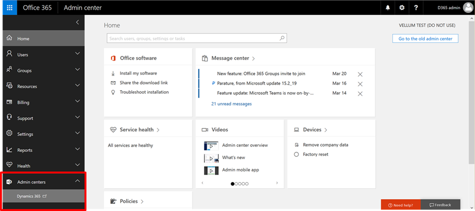 Office 365 Admin Center